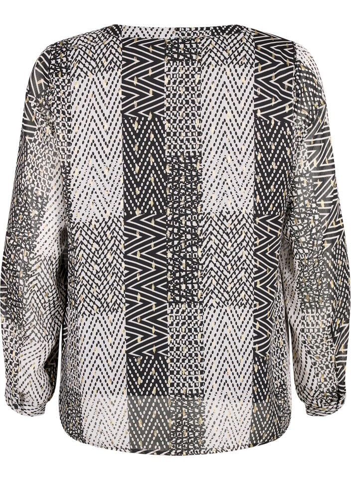 Chemisier imprimé avec décolleté en V, Noir, Packshot image number 1