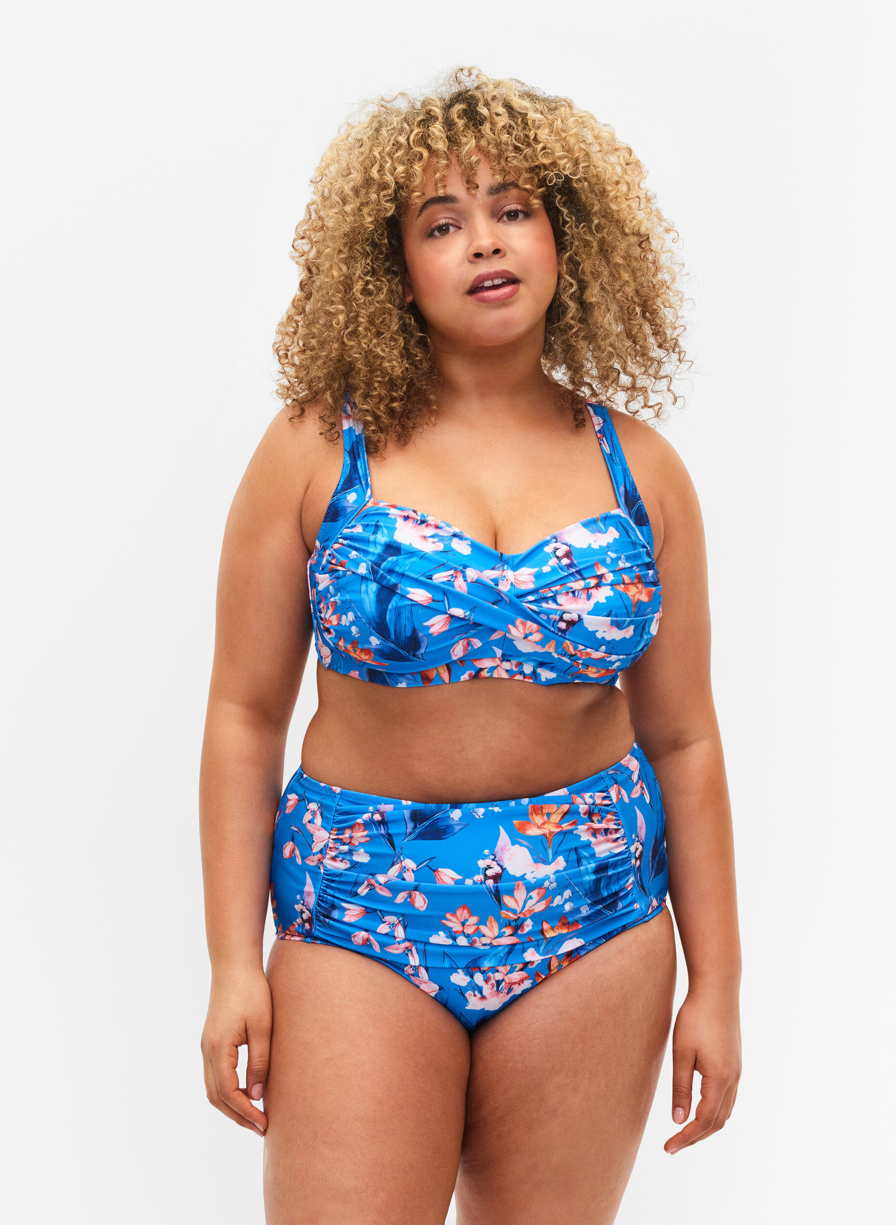 Zizzi Extra hoch taillierte Bikini-Hose mit Print, Blau, Model image number 0