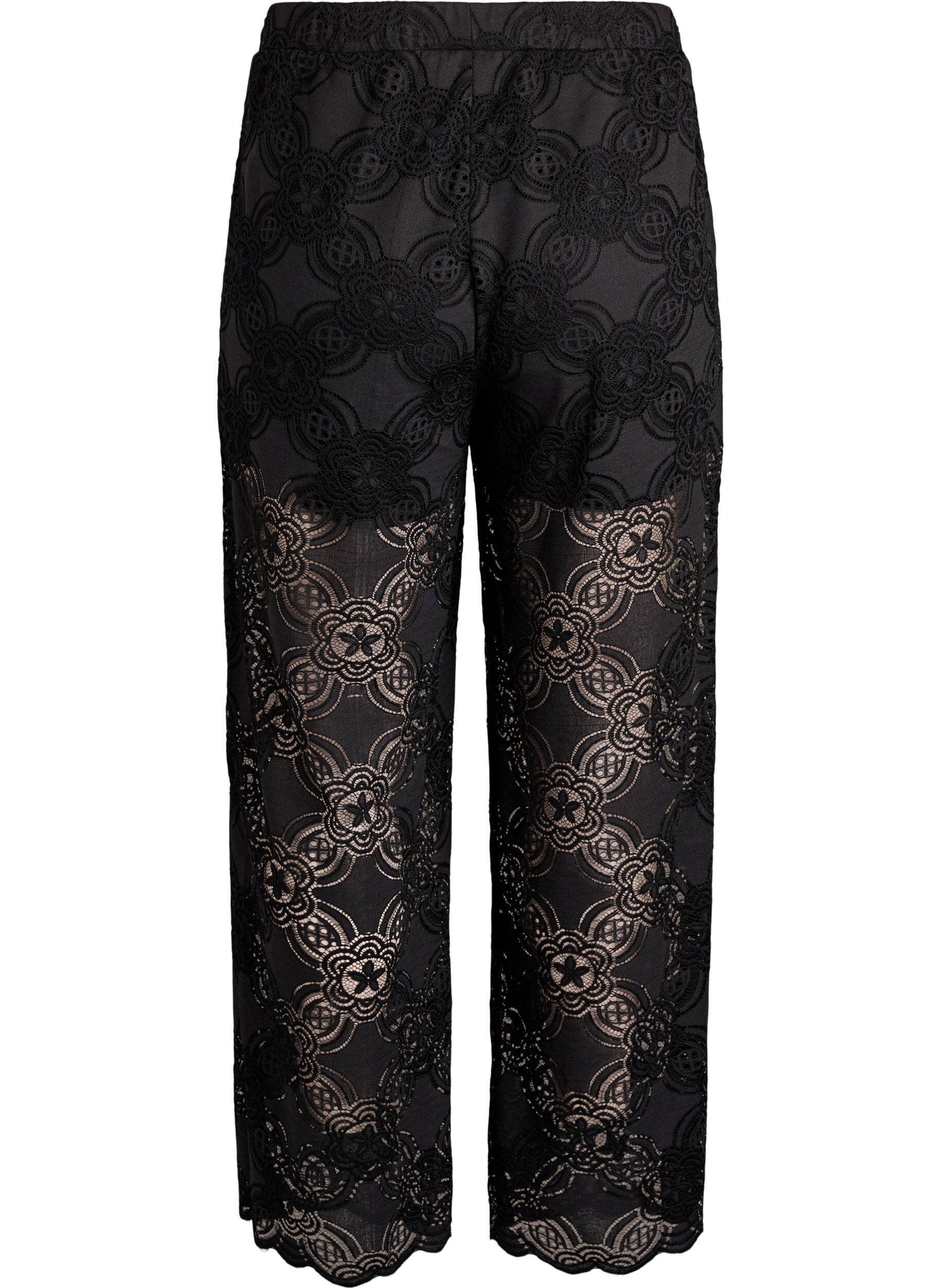 Zizzi Hoch taillierte Hose aus Spitze mit weitem Beinen, Schwarz, Packshot image number 1