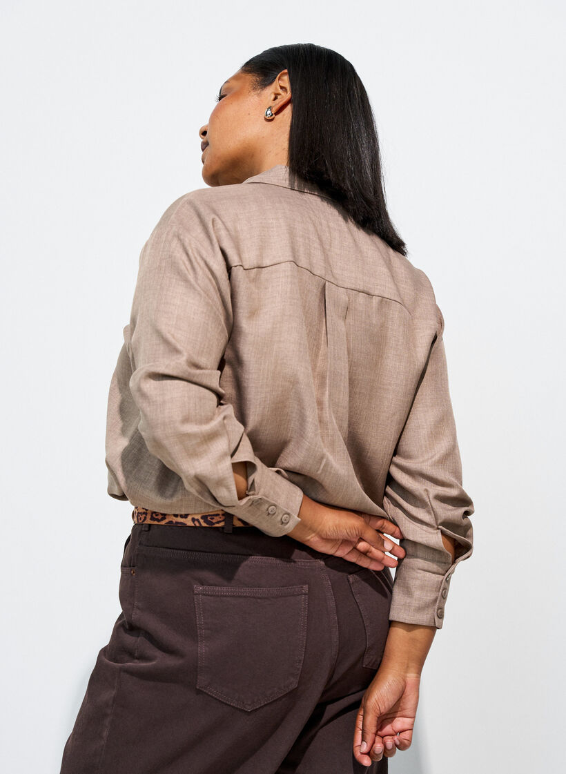 Chemise ample avec col en V, Marron, Model image number 2