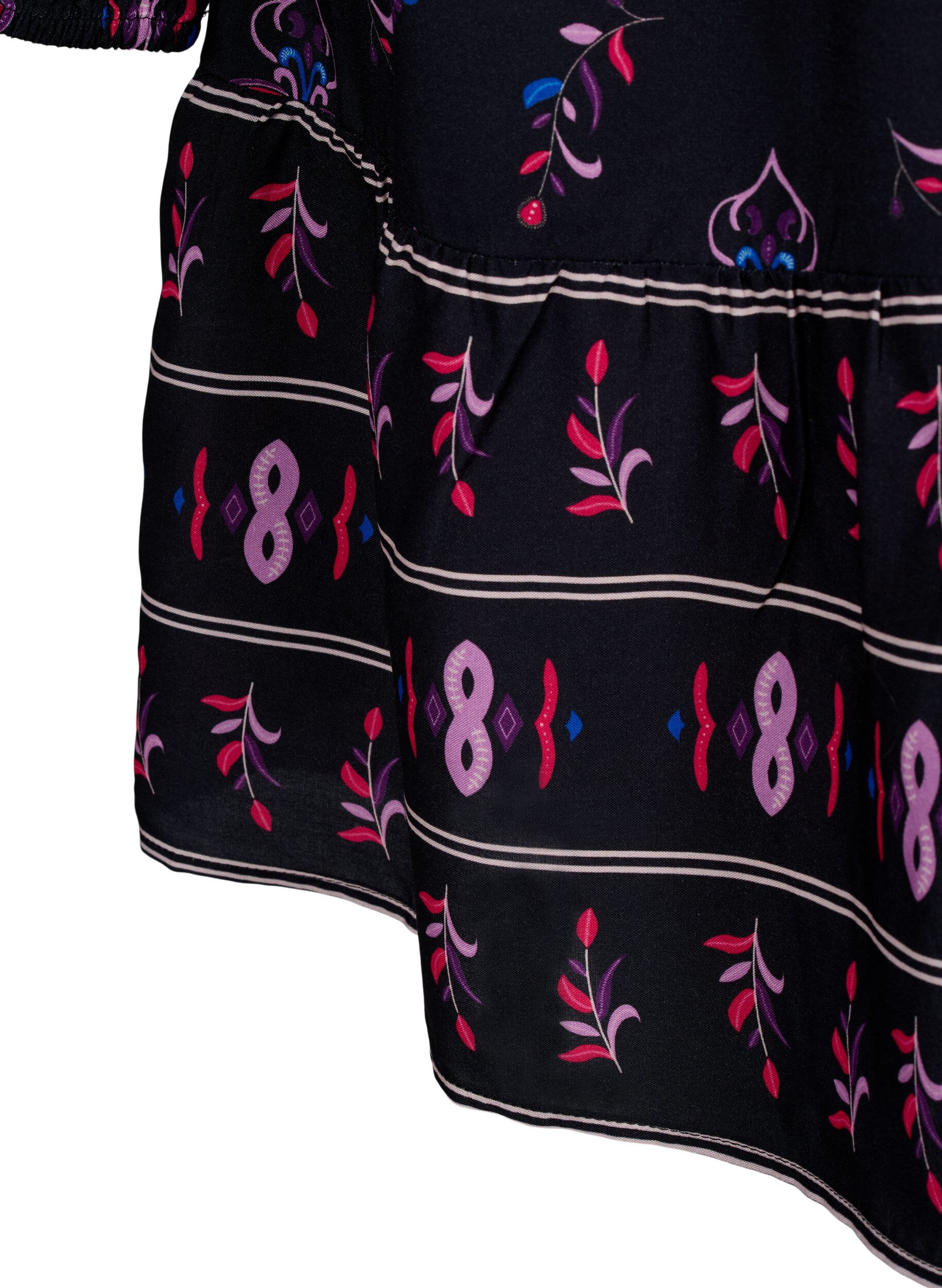 Zizzi Robe &agrave; manches longues en viscose avec imprim&eacute;, Black Pink AOP, Packshot image number 4