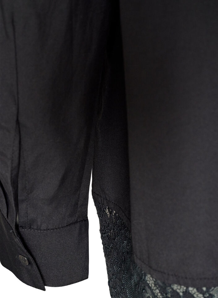 Chemise ample avec une large bordure en dentelle, Noir, Packshot image number 3