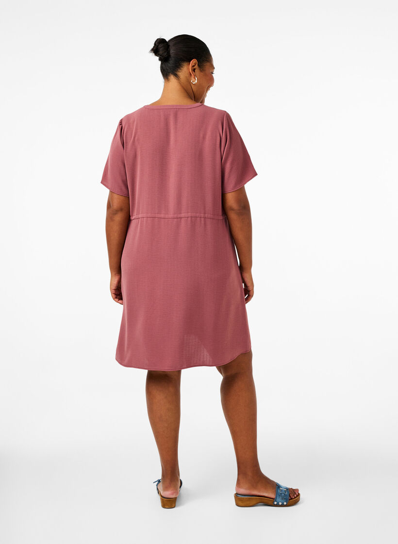 Robe à manches courtes avec ceinture à nouer, Rose Brown, Model image number 1
