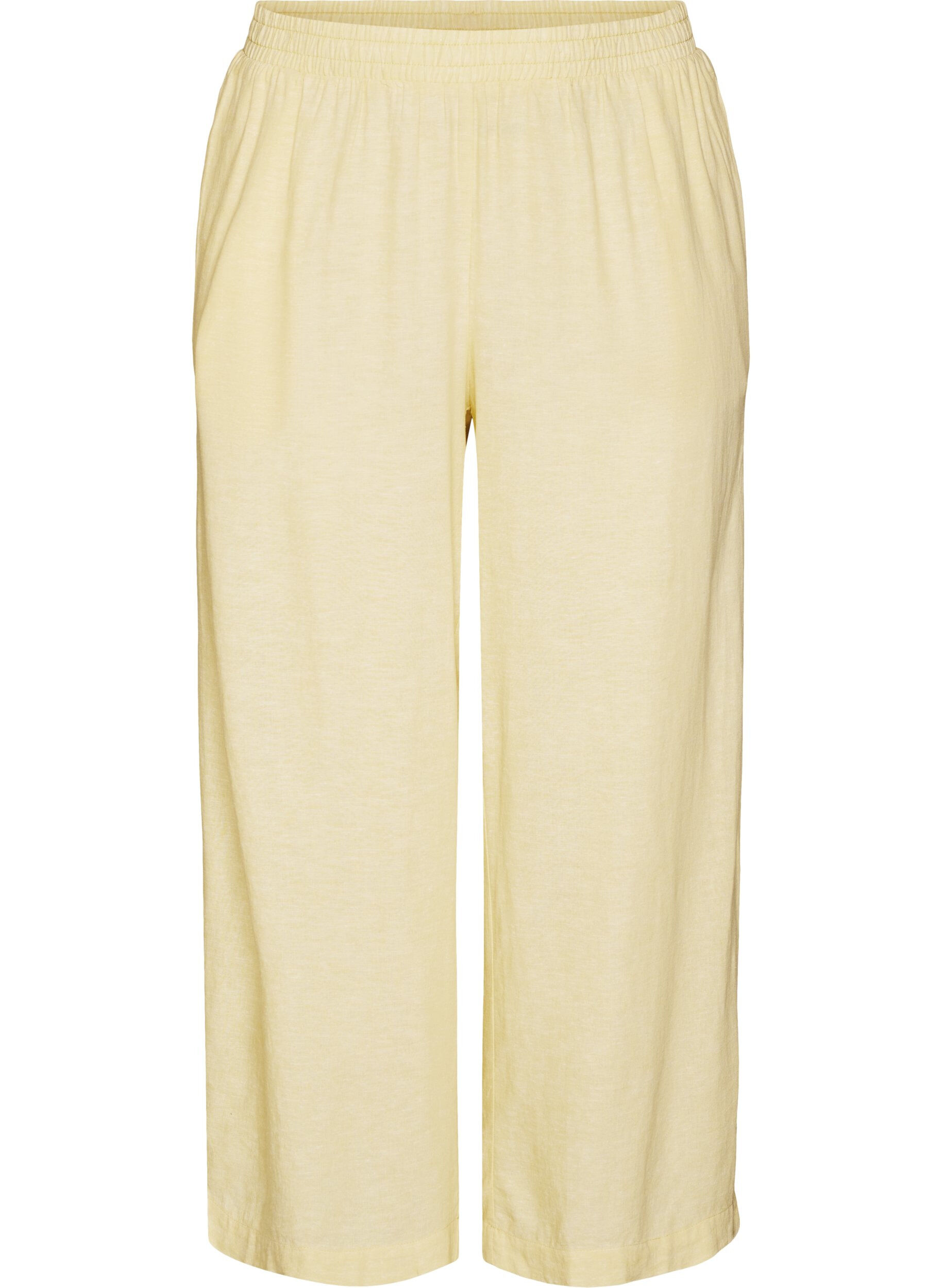 Zizzi Pantalon large en lin et viscose, Jaune clair, Packshot image number 0