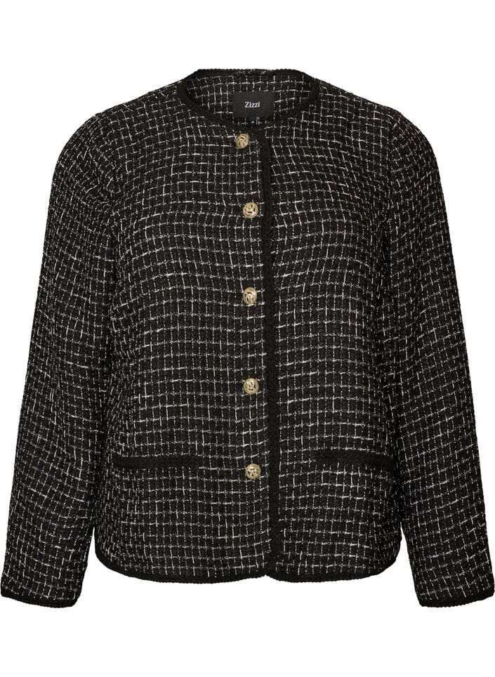 Veste en boucl&eacute; avec boutons dor&eacute;s, Noir, Packshot image number 0