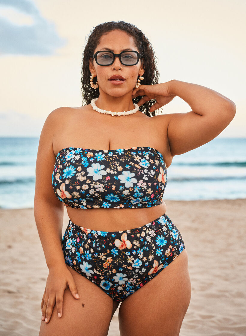 Culotte de bikini taille haute &agrave; imprim&eacute; floral, Bleu, Image image number 0