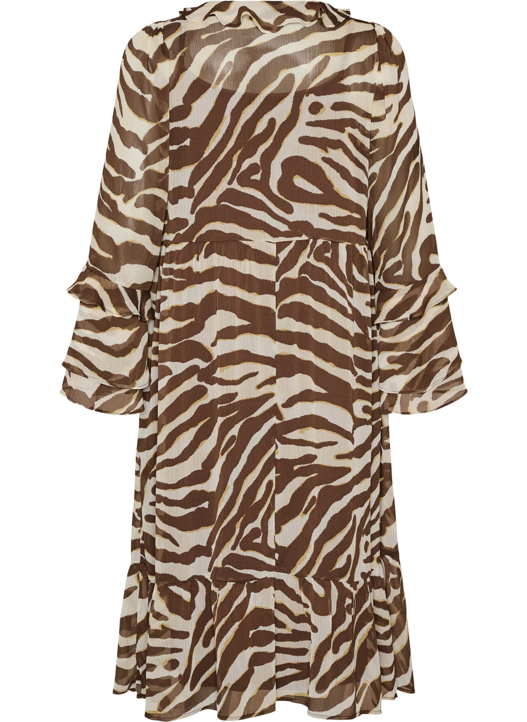 ZizziRobe midi avec volants et col en V, Marron, Packshot image number 1