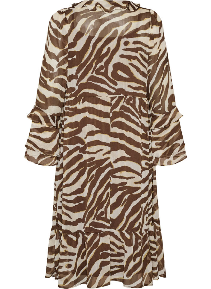 Robe midi avec volants et col en V, Marron, Packshot image number 1