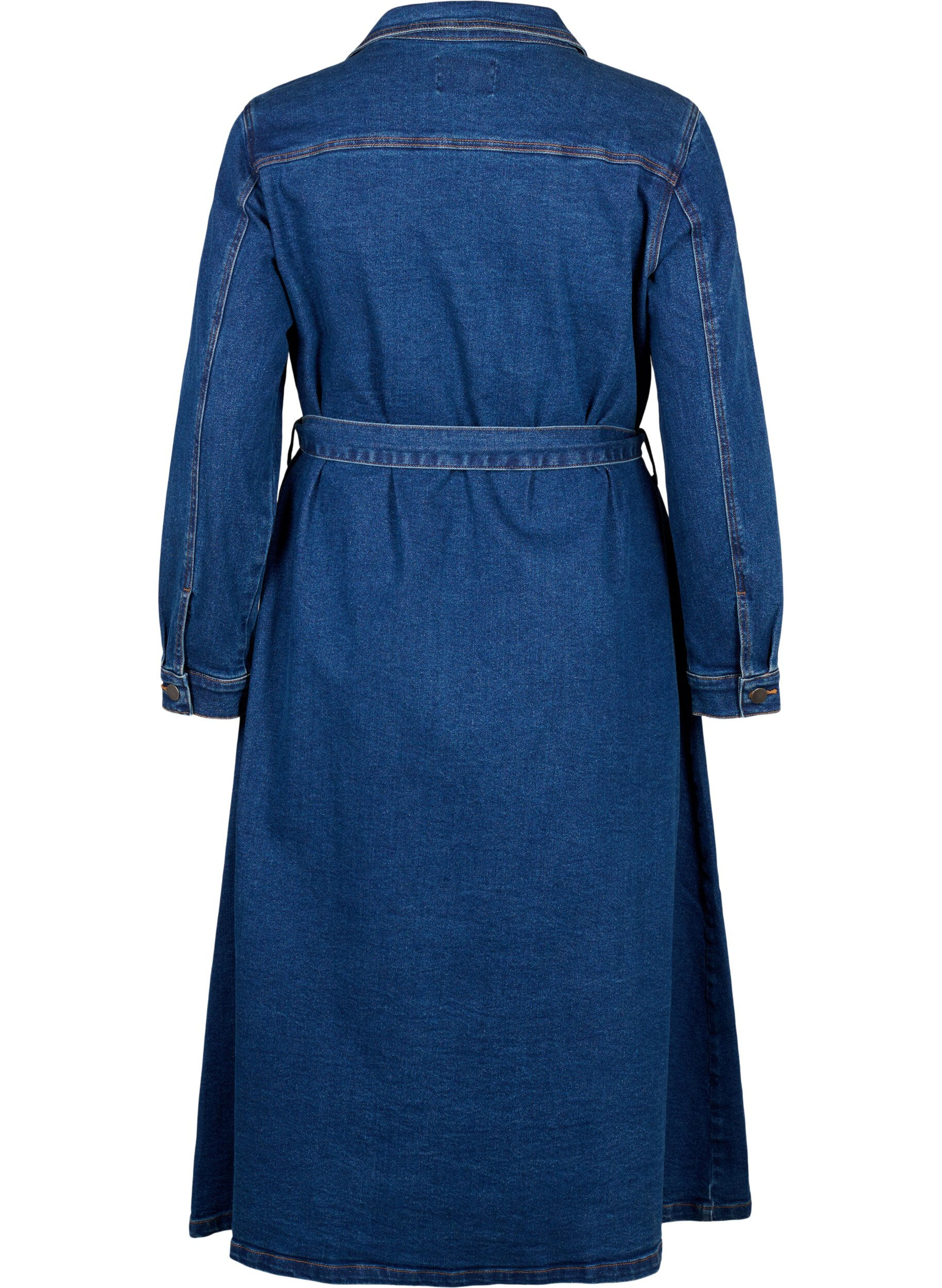 Zizzi Robe chemise midi en denim avec ceinture, Dark Blue Denim, Packshot image number 1