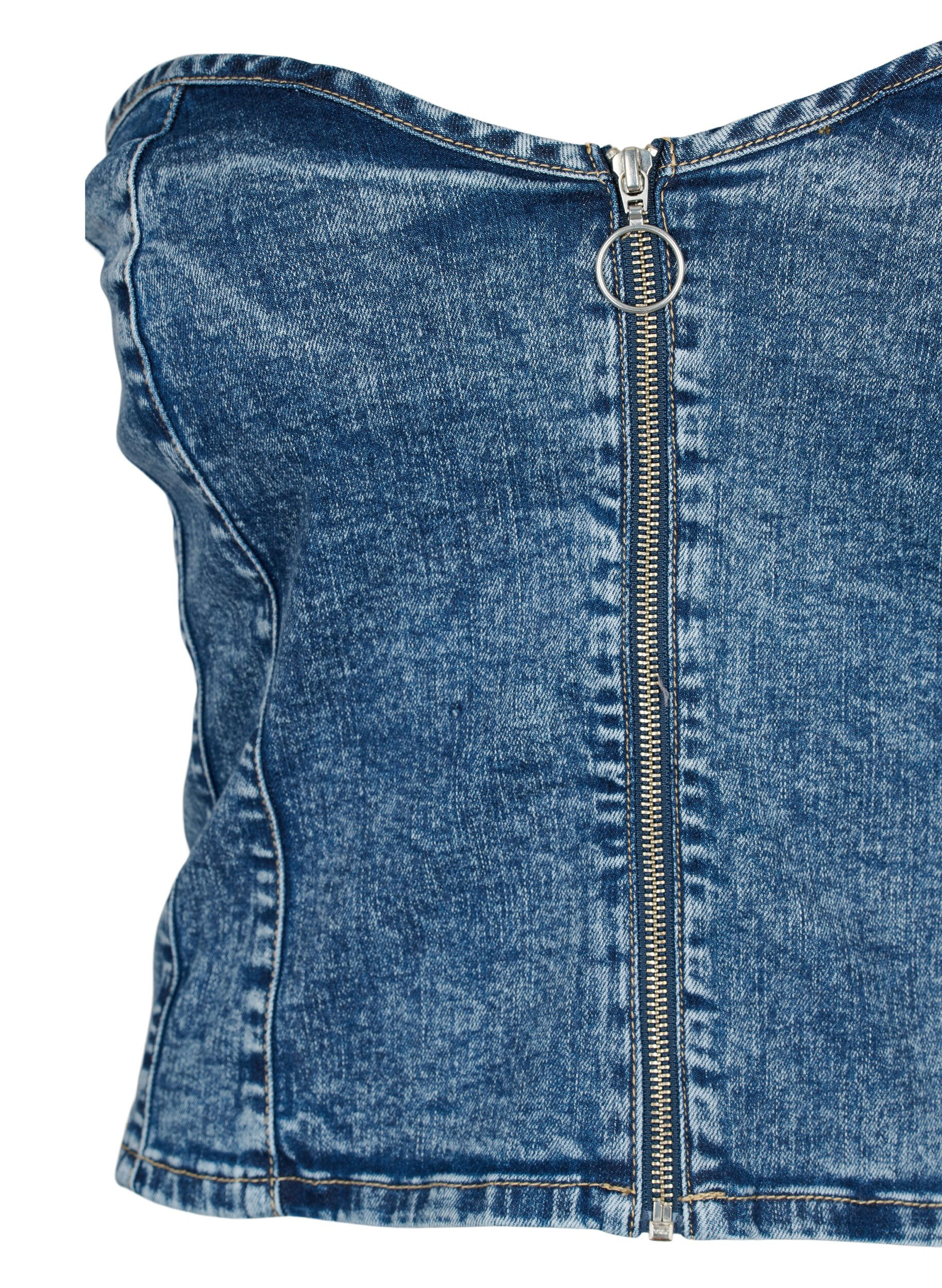 Zizzi Denim Korsett Top mit Rei&szlig;verschluss, Blue denim, Packshot image number 2