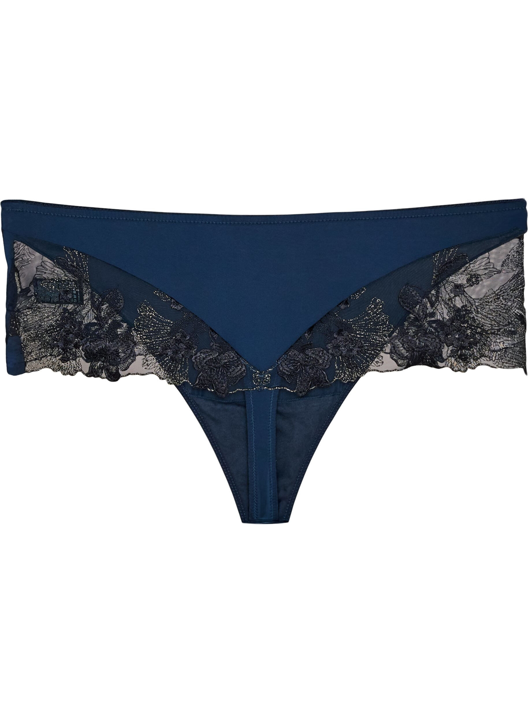 ZizziHipster-String mit gebl&uuml;mter Stickerei und normaler Taillenh&ouml;he, Blau, Packshot image number 2