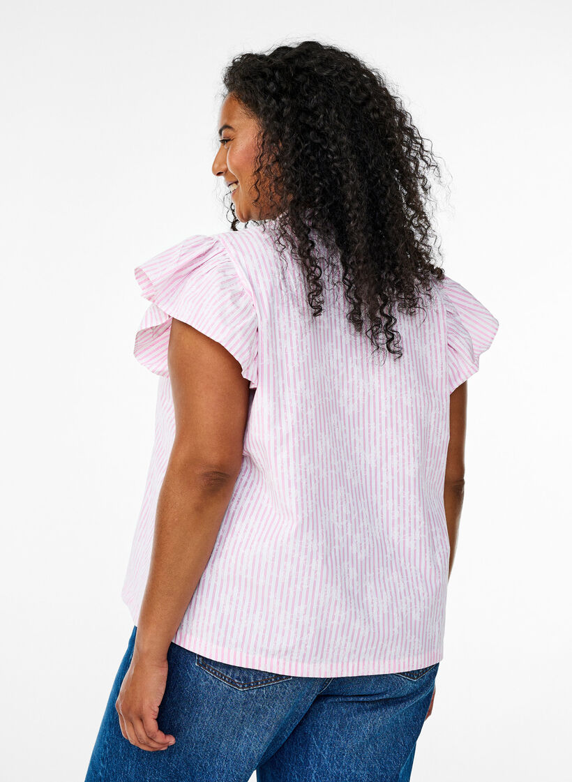 Ärmellose Bluse mit Streifen und Blumendruck, Pink, Model image number 2