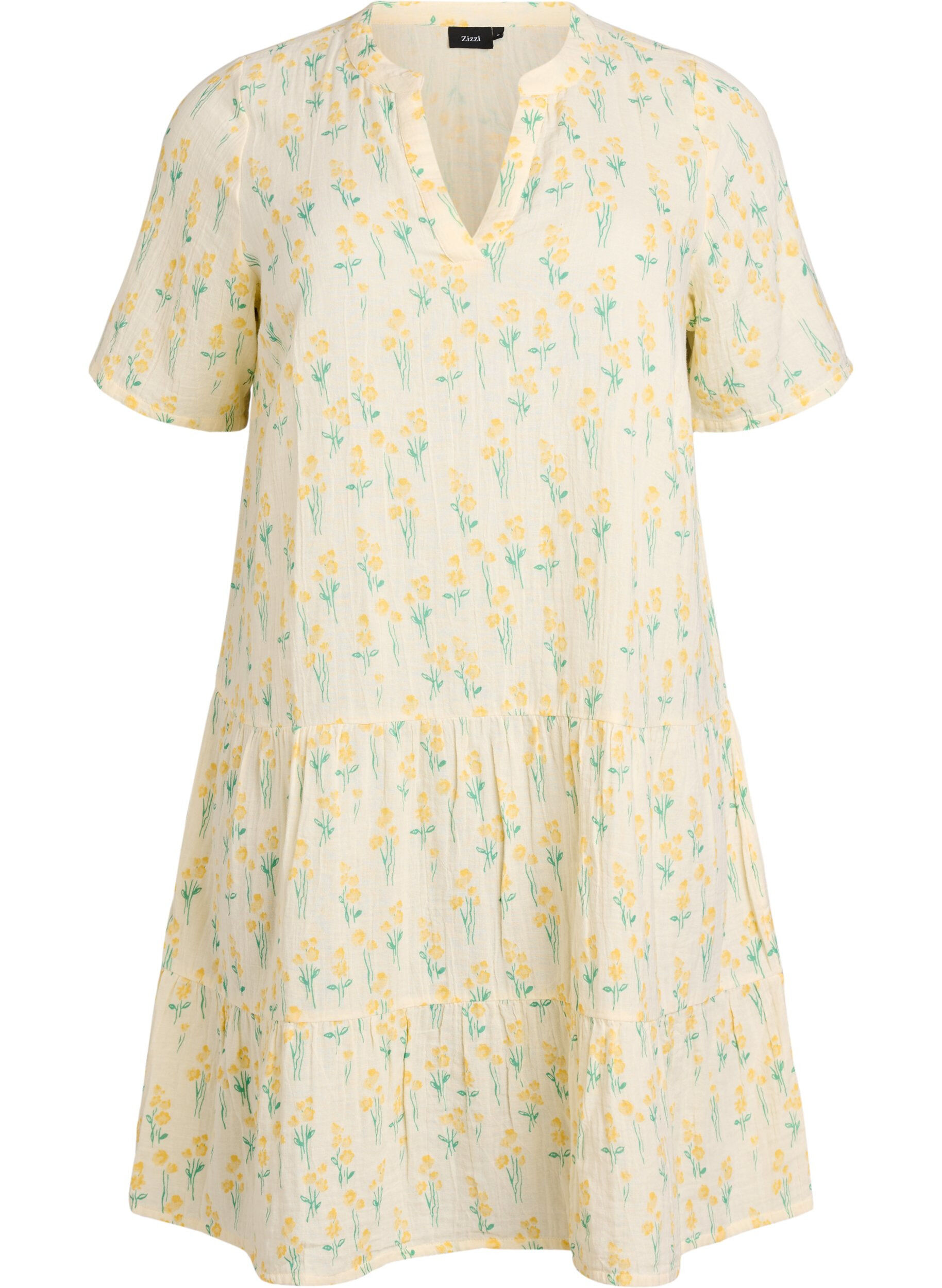Zizzi Robe courte &eacute;vas&eacute;e en mousseline de coton, Jaune clair, Packshot image number 0