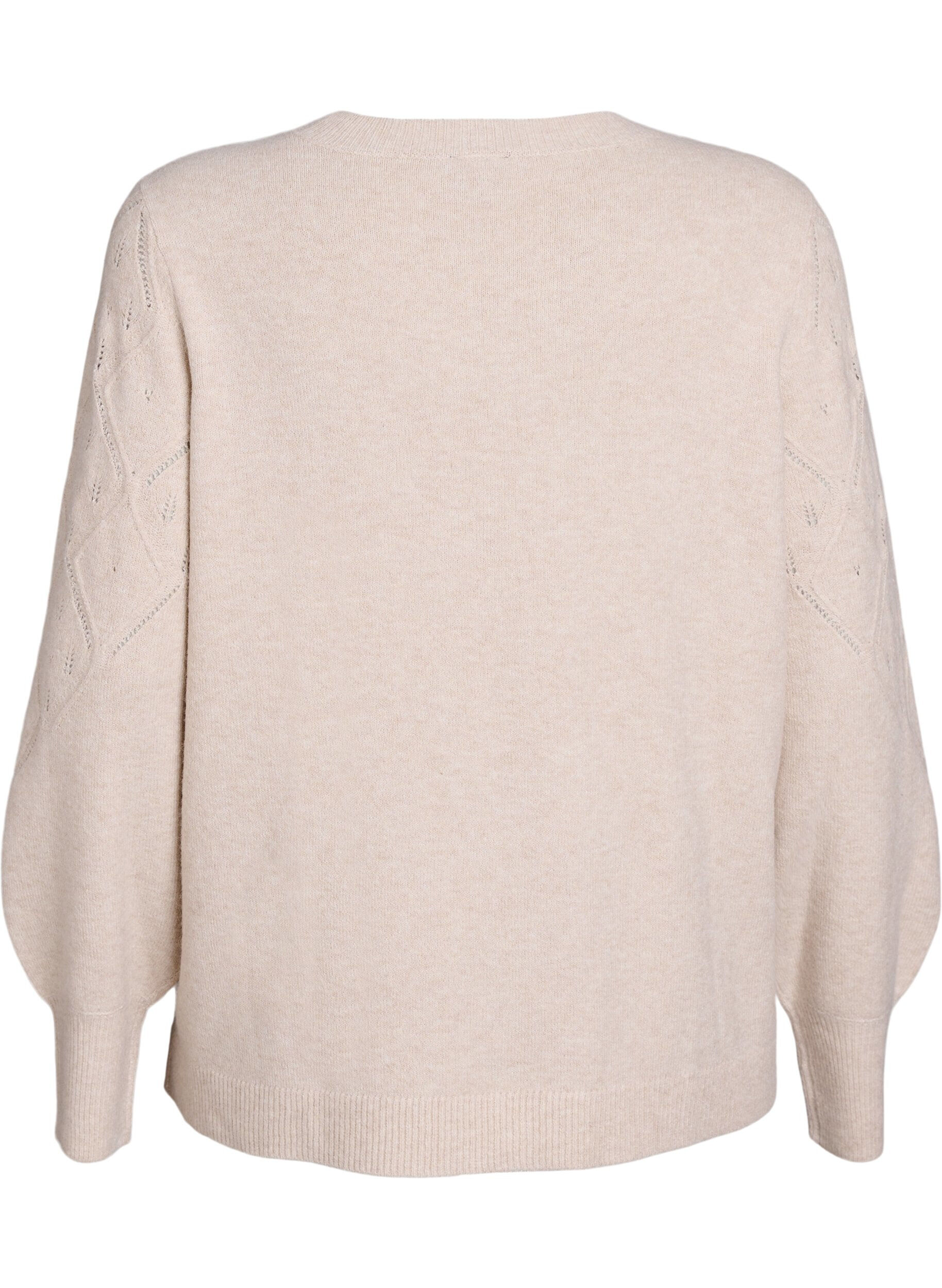 Zizzi Stricktop mit Lochmuster und Ballon&auml;rmeln, Beige, Packshot image number 1