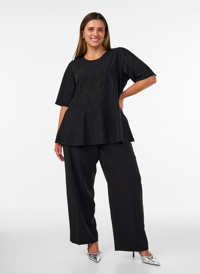Sch&ouml;&szlig;chenbluse mit Glitzerstreifen, Schwarz, Model image number 1