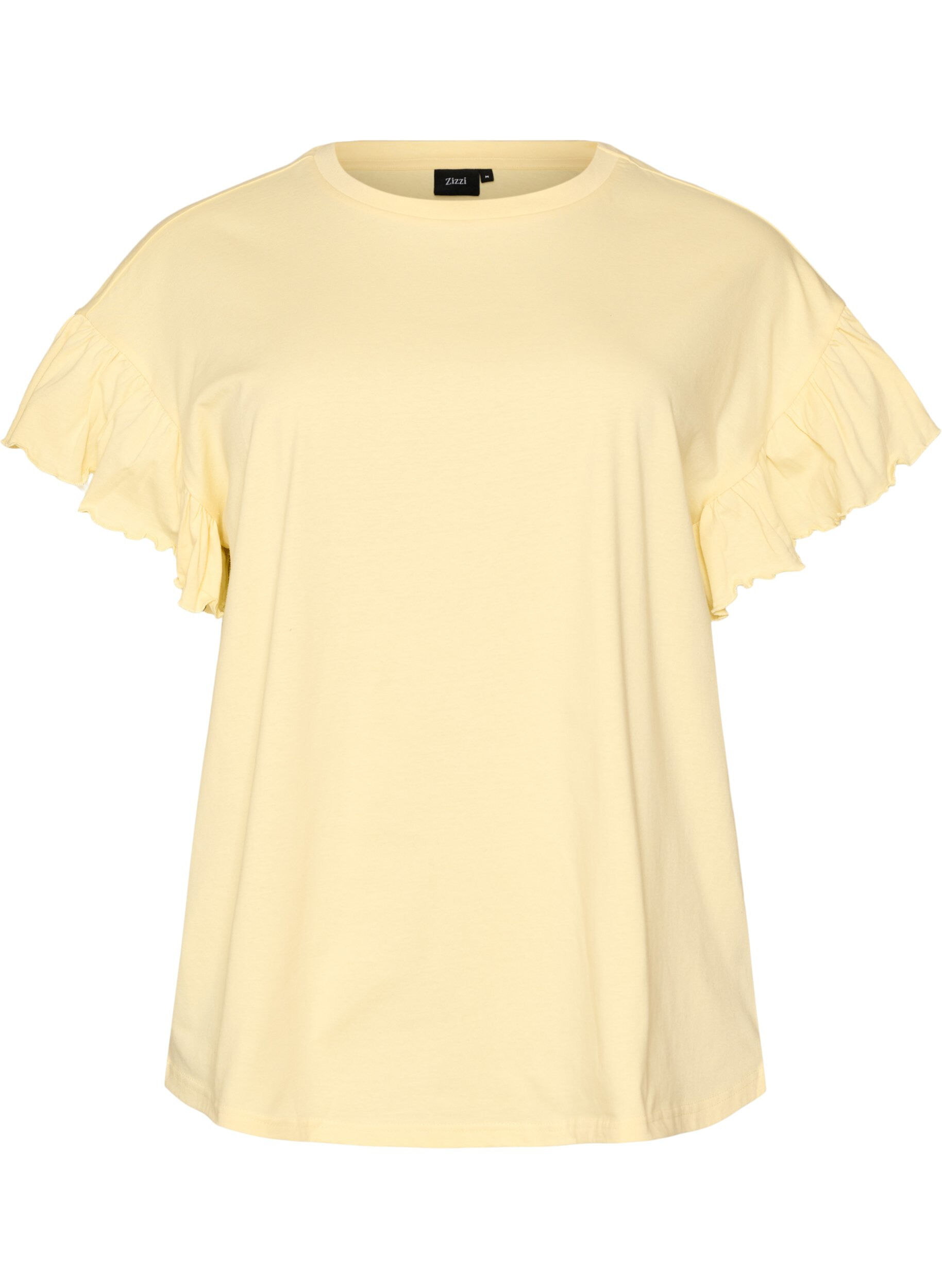 ZizziT-shirt en coton bio avec manches &agrave; volants, Jaune clair, Packshot image number 0