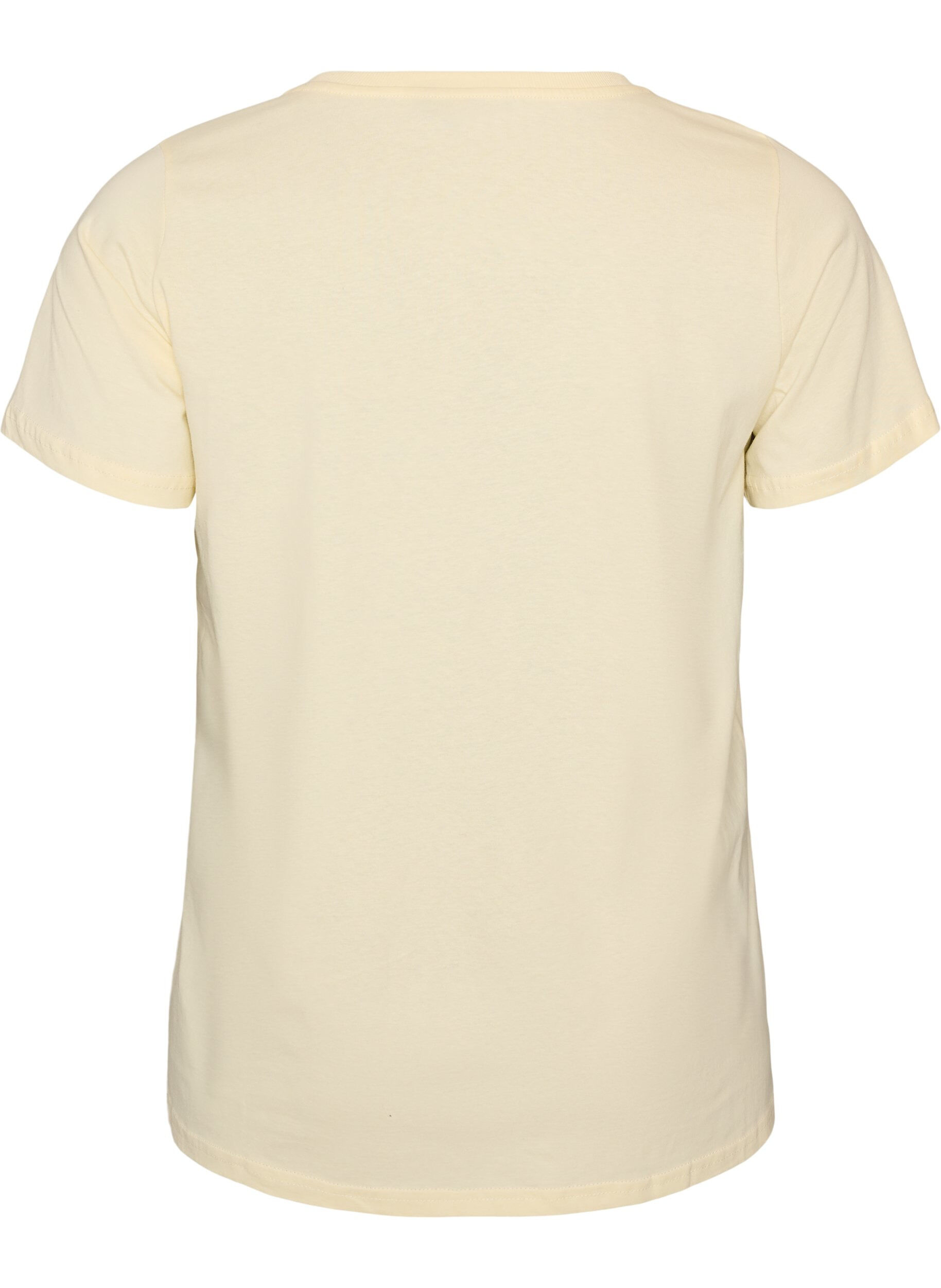 ZizziT-Shirt aus Baumwolle mit Frontprint und V-Ausschnitt, Beige, Packshot image number 1