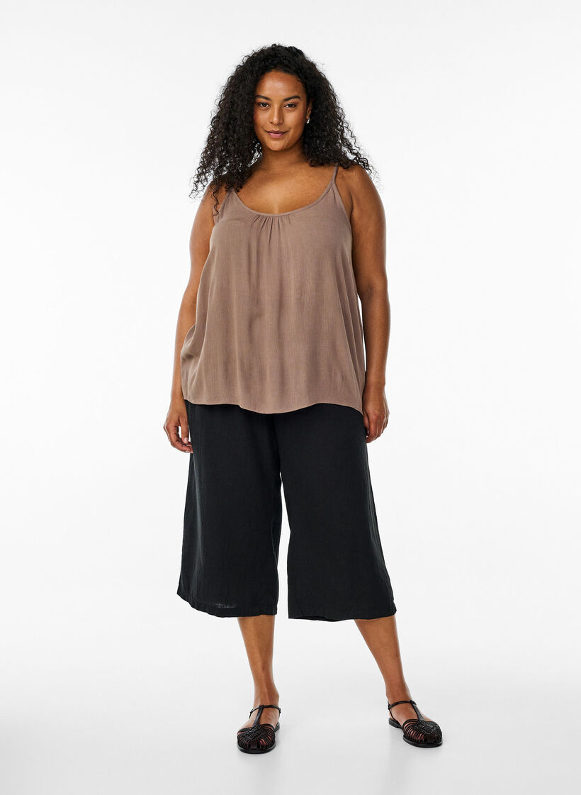 Top &agrave; bretelles en viscose, Marron, Model image number 1