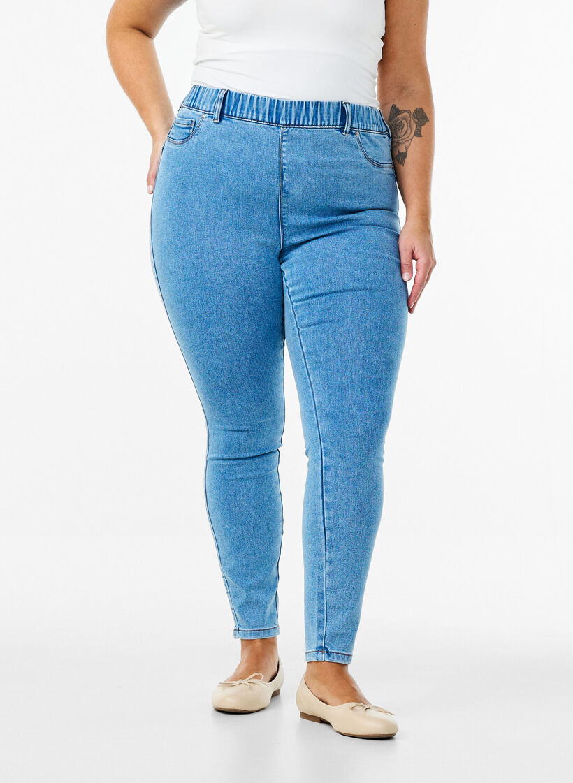 Jeggings mit hoher Taille, Blau, Model image number 2
