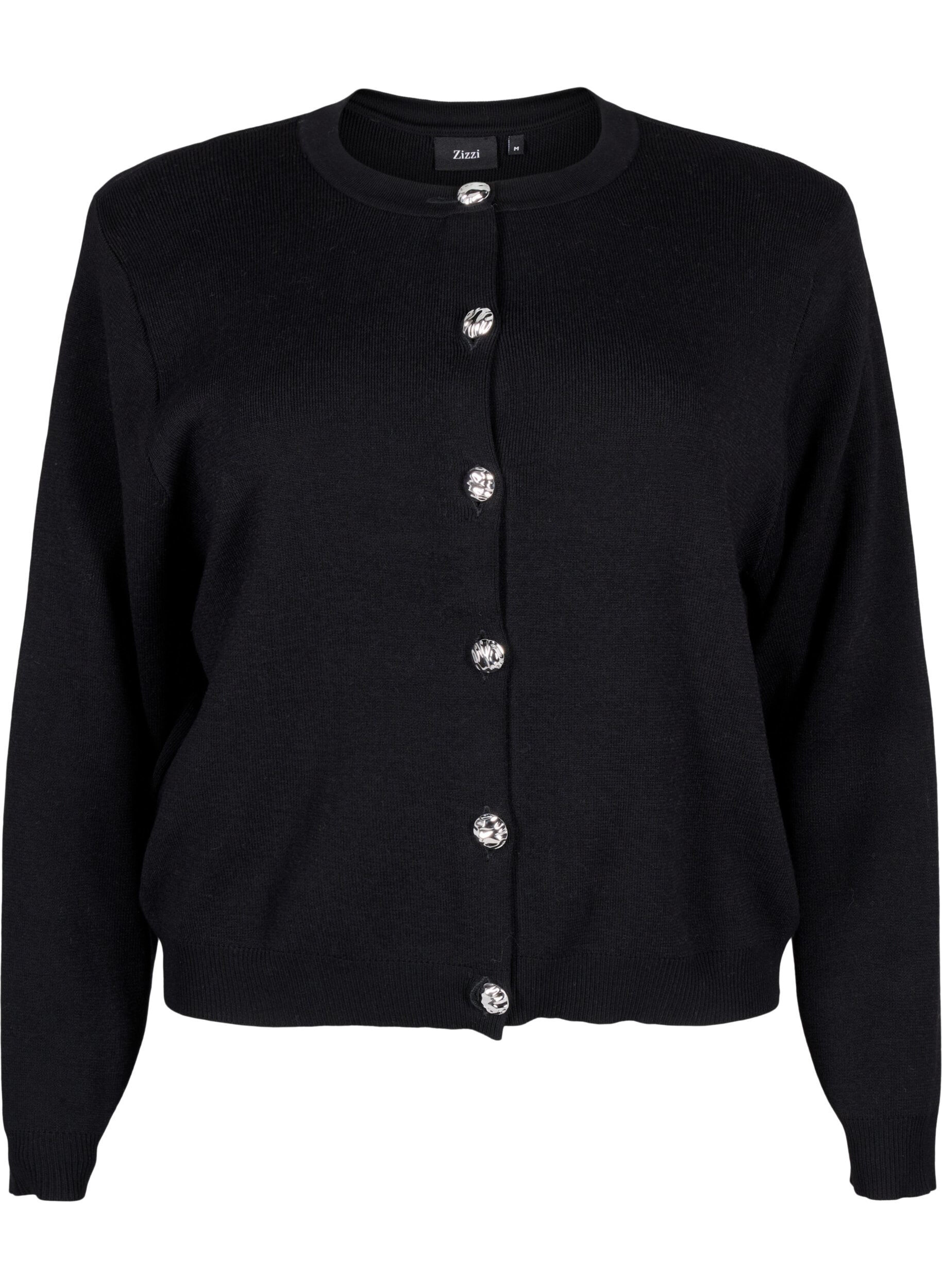 Zizzi Strickjacke mit dekorativen Kn&ouml;pfen, Black, Packshot image number 0