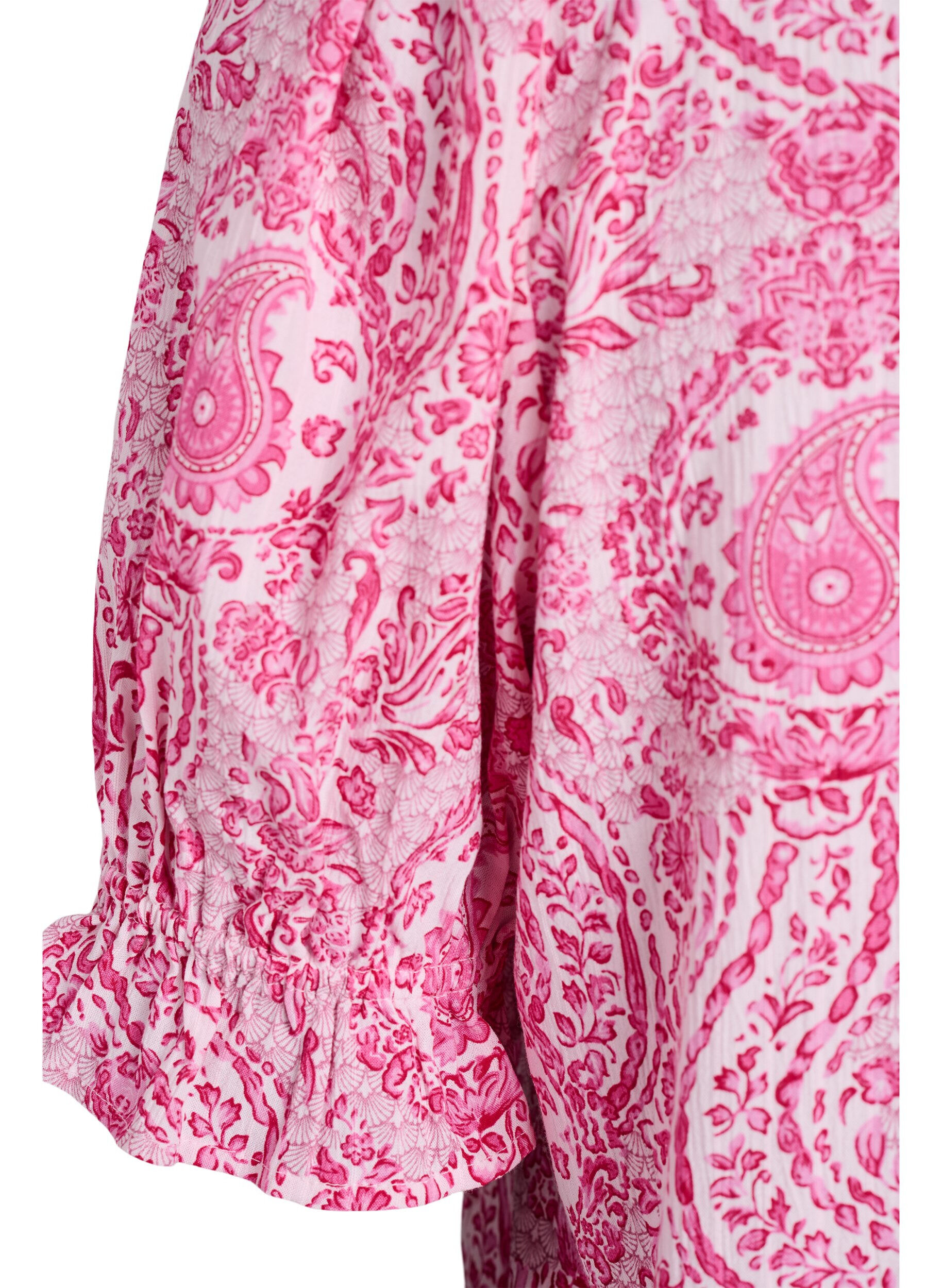 Zizzi Viskose-Bluse mit Paisley-Print und eckigem Ausschnitt, Pink, Packshot image number 3