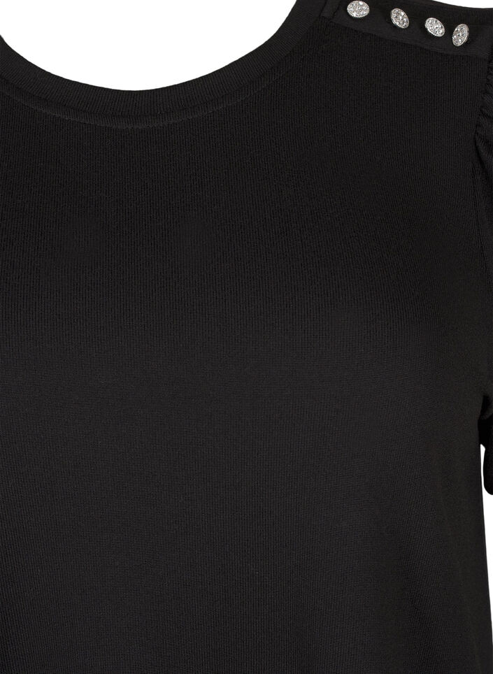 Chemisier avec détails boutons et manches courtes bouffantes, Noir, Packshot image number 2