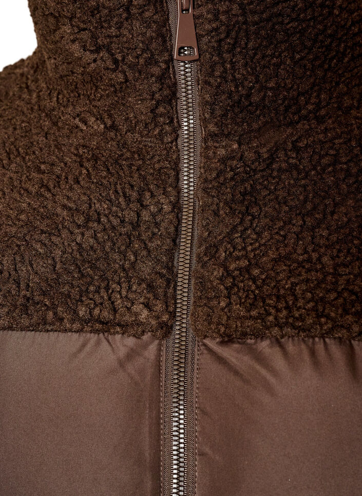 Mittellange Steppjacke mit Teddyfleece, Braun, Packshot image number 2