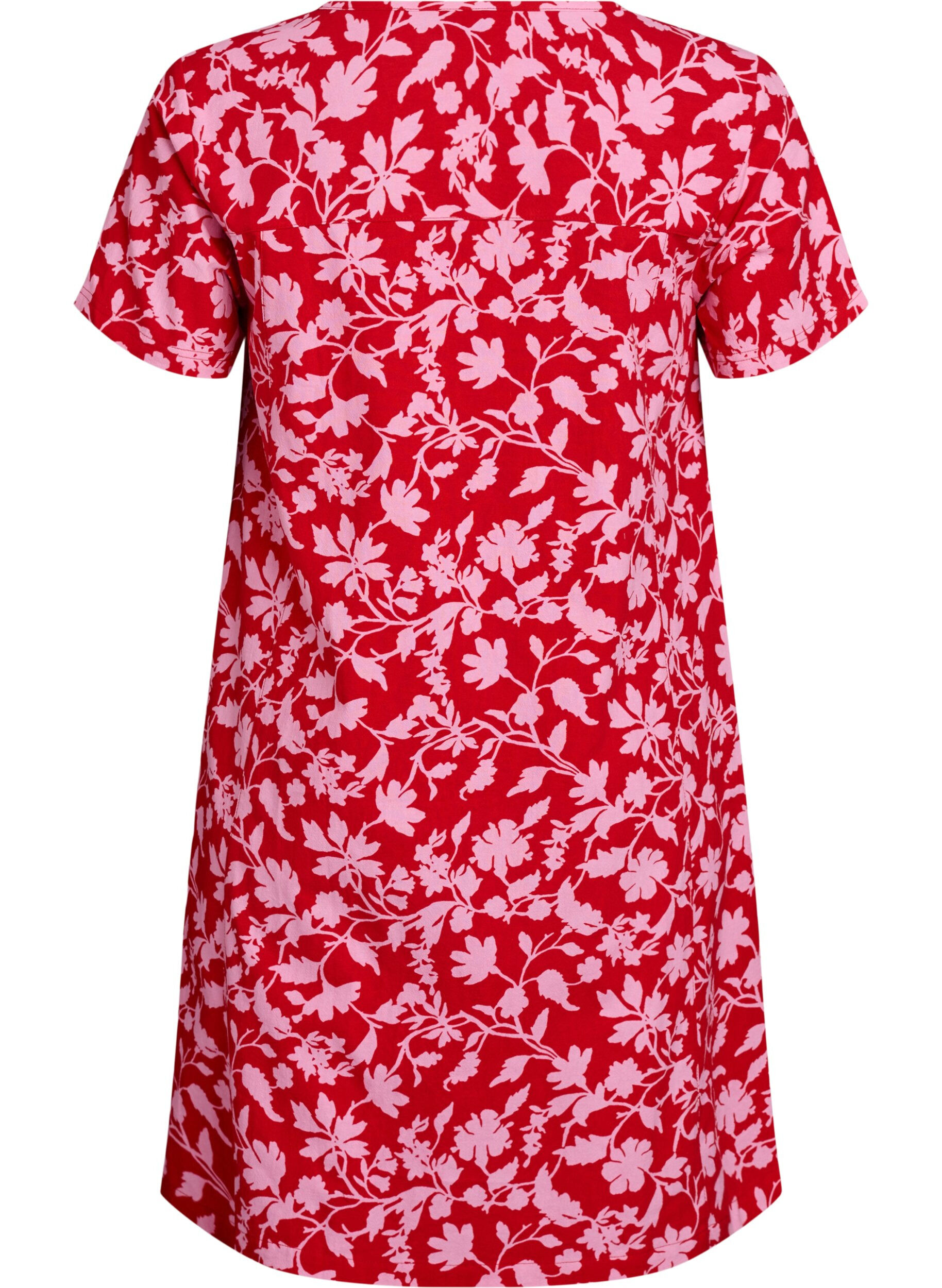 Zizzi Kurzes A-Linien-Kleid mit floralem Print, Rot, Packshot image number 1