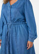 Robe en jean avec col en V et ceinture &agrave; nouer, Bleu Clair, Model image number 3