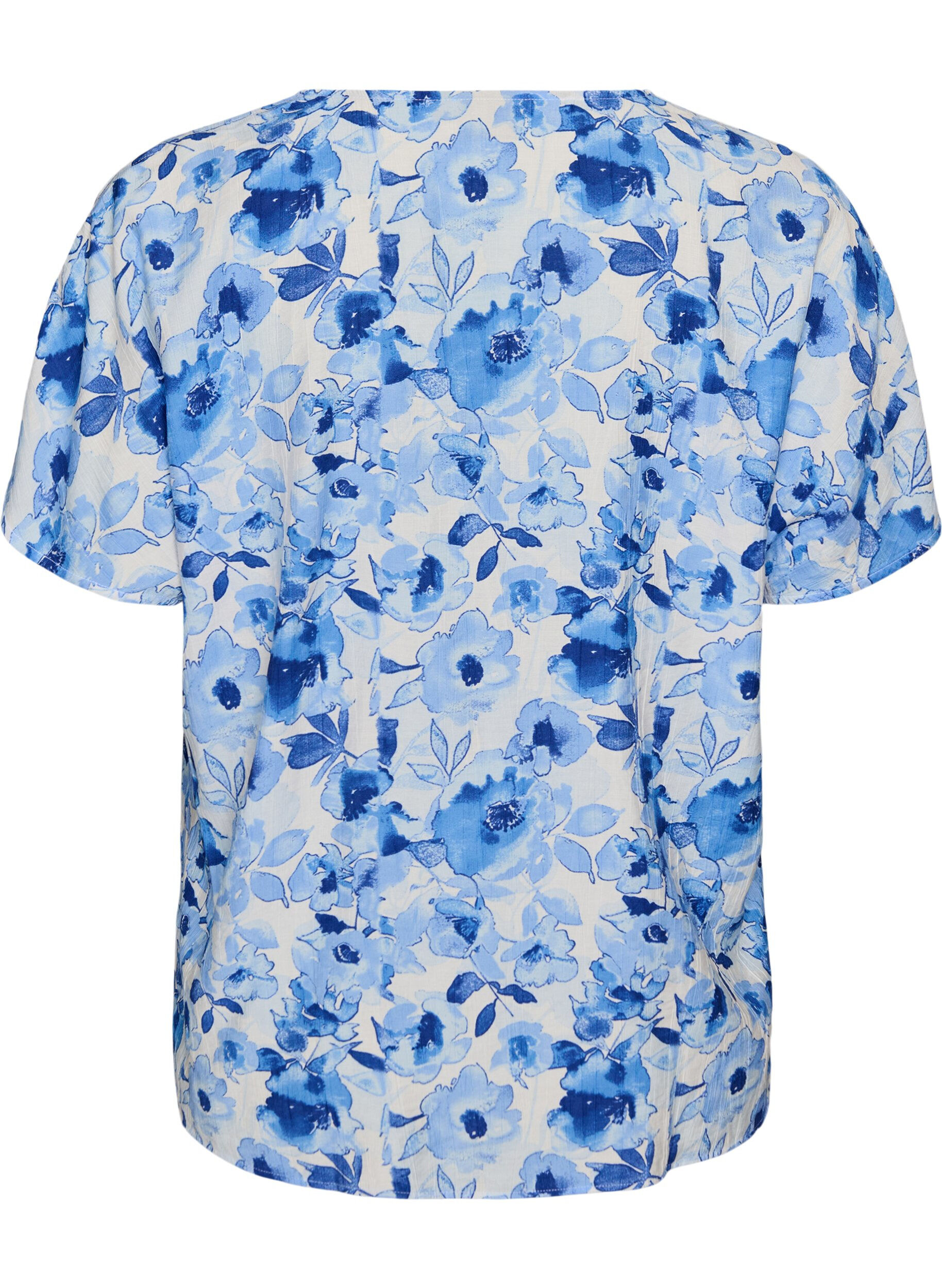 Zizzi Bluse aus Viskose mit gerafften &Auml;rmeln, Blau, Packshot image number 1