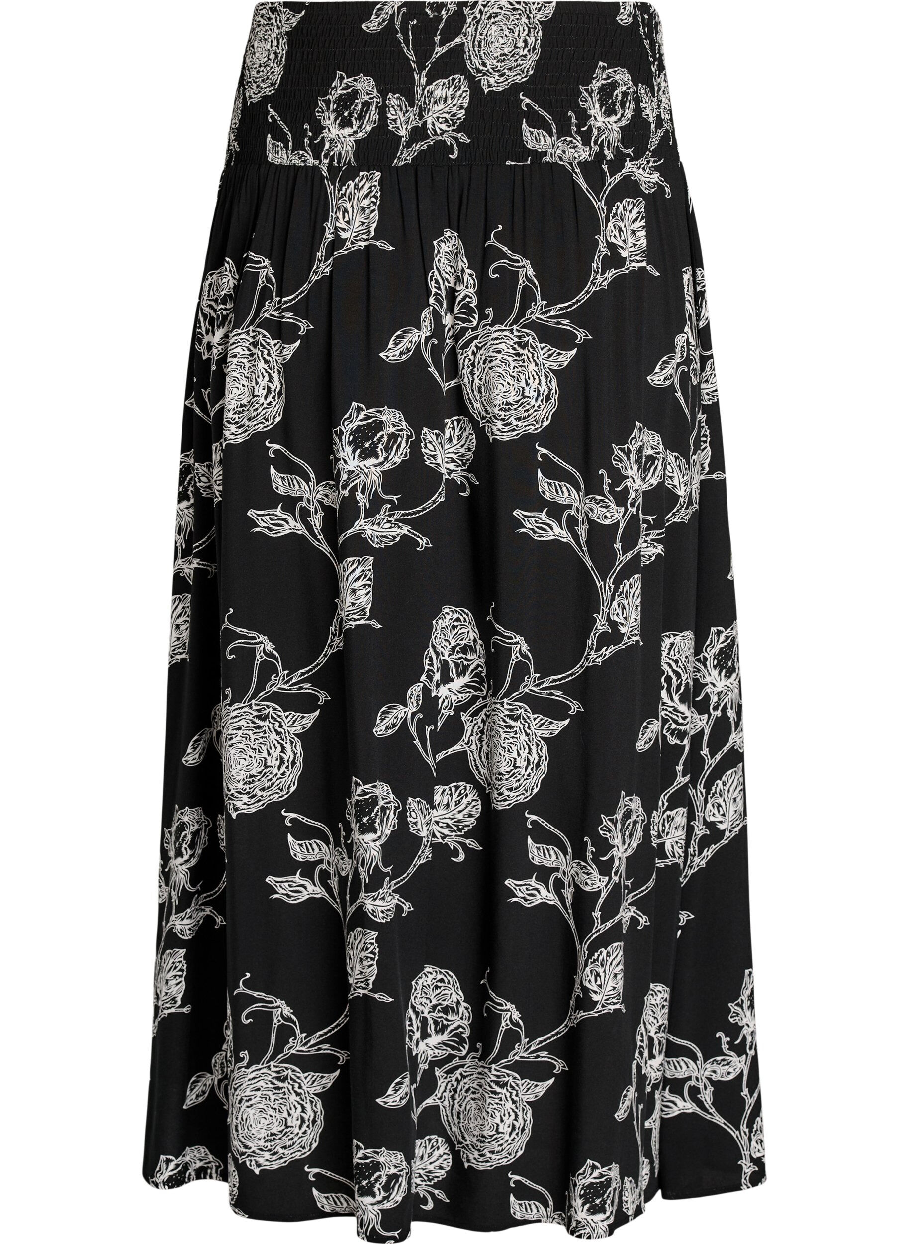 ZizziJupe longue en viscose avec smocks, Noir, Packshot image number 1