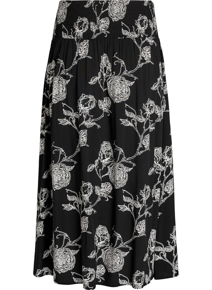 Jupe longue en viscose avec smocks, Noir, Packshot image number 1