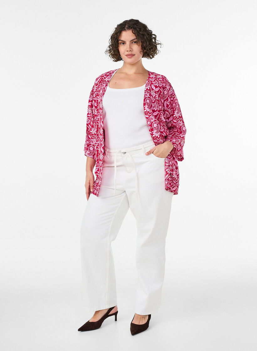 Kurzer Kimono aus Viskose mit 3/4-&Auml;rmeln, Pink, Model image number 1