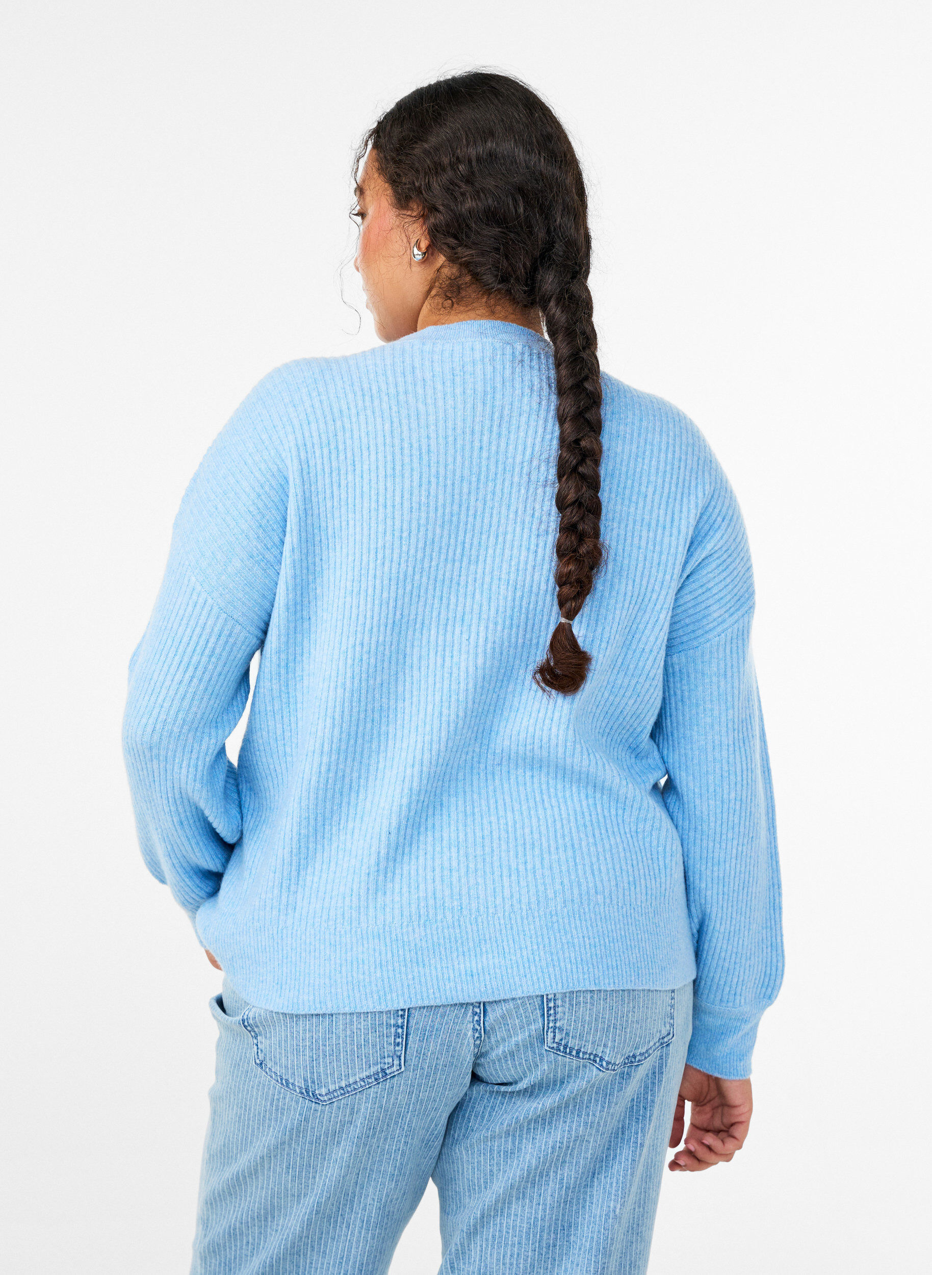 Zizzi Cardigan en tricot c&ocirc;tel&eacute; avec boutons, Bleu Clair, Model image number 2