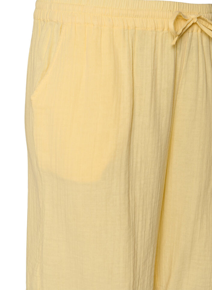 Short ample en mousseline de coton taille haute, Jaune clair, Packshot image number 2