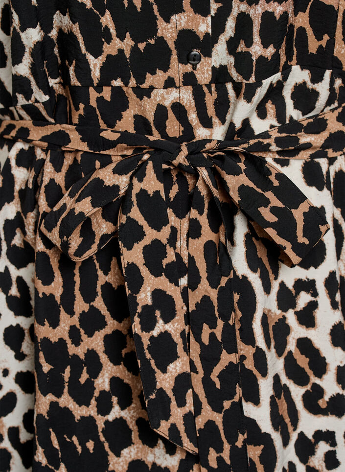 Gemusterte Tunika mit Bindeg&uuml;rtel und 3/4-&Auml;rmeln, Braun, Packshot image number 3