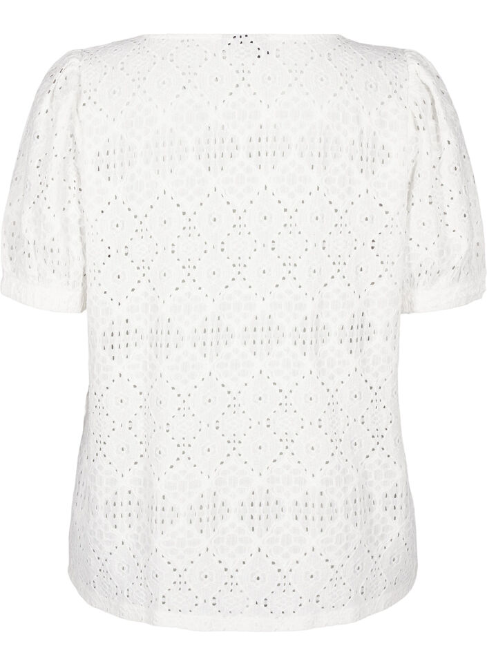  Kurzärmelige Bluse mit Lochmuster, Bright White, Packshot image number 1