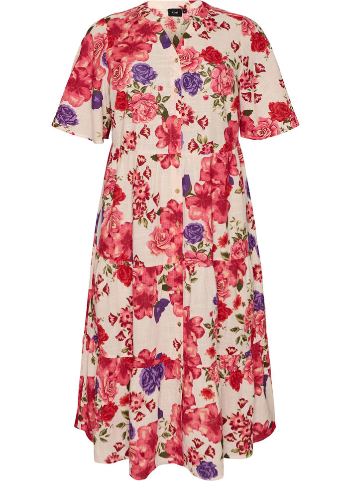 Baumwoll-Midikleid mit Blumenprint, Rot, Packshot image number 0