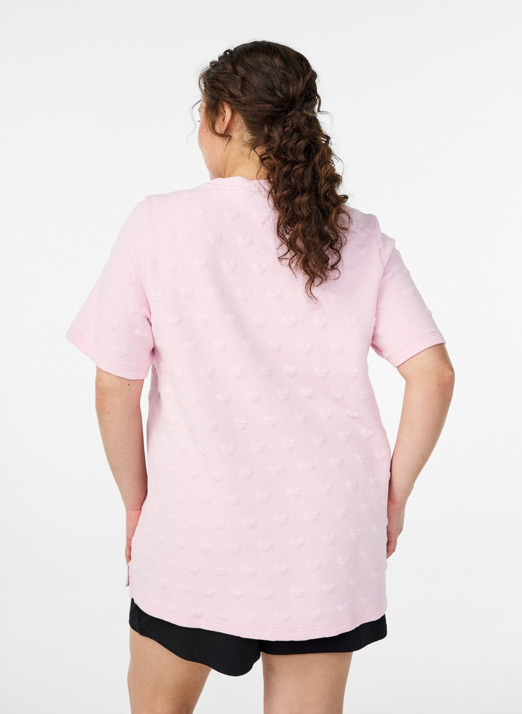 Zizzi T-shirt en jersey de coton gaufr&eacute;, Rose, Model image number 2