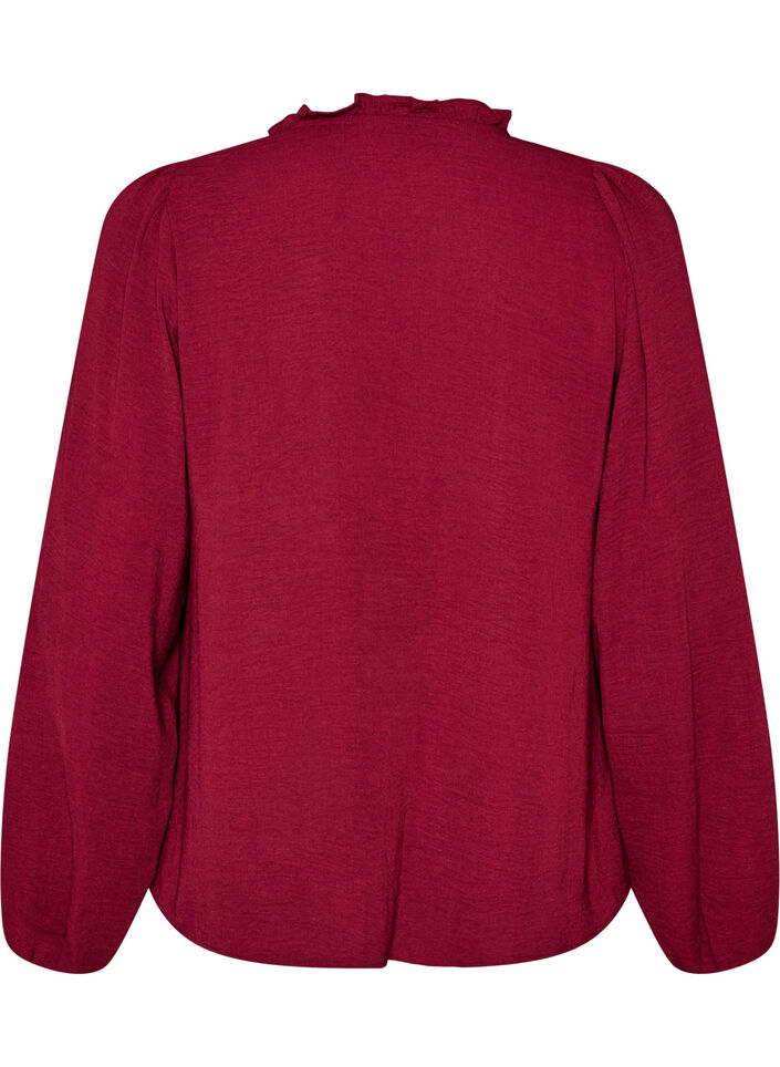 Blouse avec col en V et bande en crochet, Rouge, Packshot image number 1