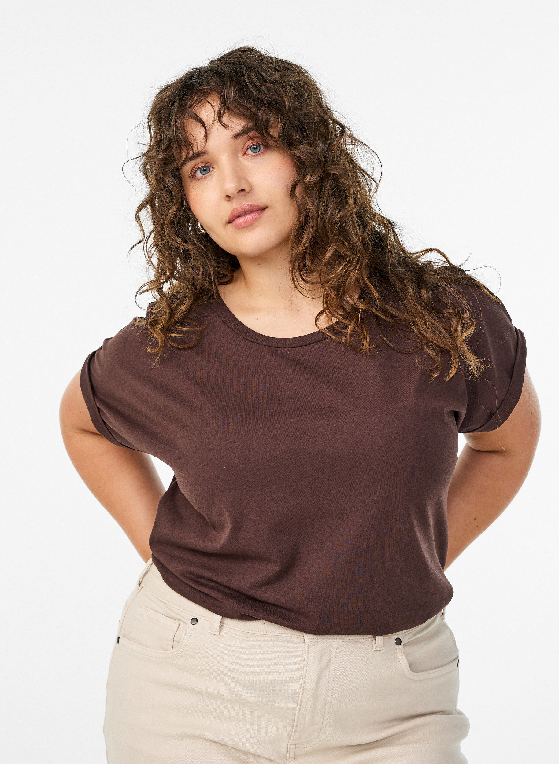 ZizziT-shirt &agrave; manches courtes en coton m&eacute;lang&eacute;, Marron, Model image number 0