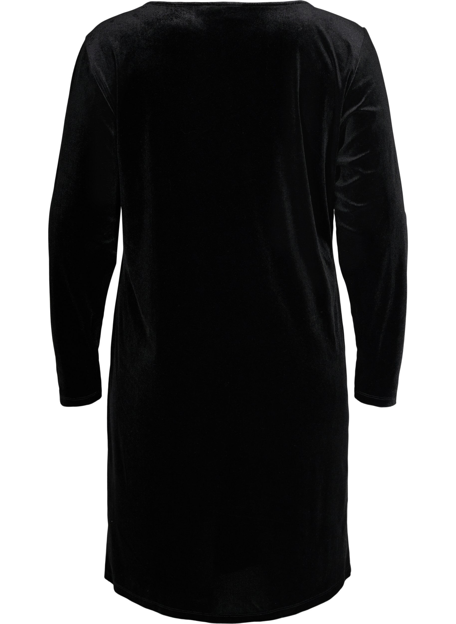 Zizzi Robe en velours &agrave; manches longues, Black, Packshot image number 1