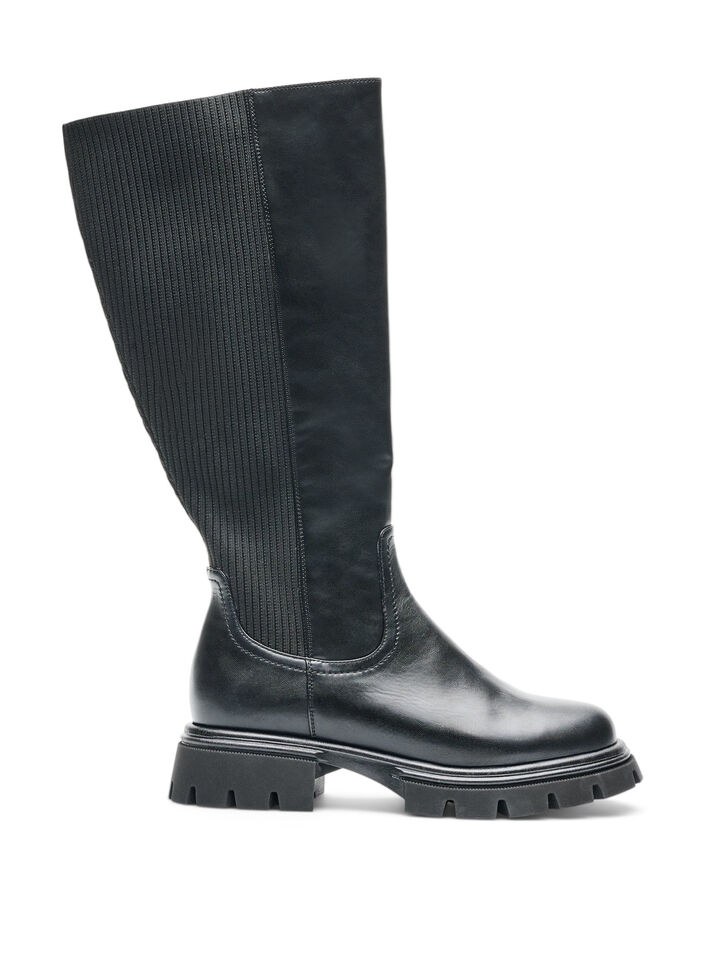 Botte haute avec zip et panneaux &eacute;lastiques, Noir, Packshot image number 0
