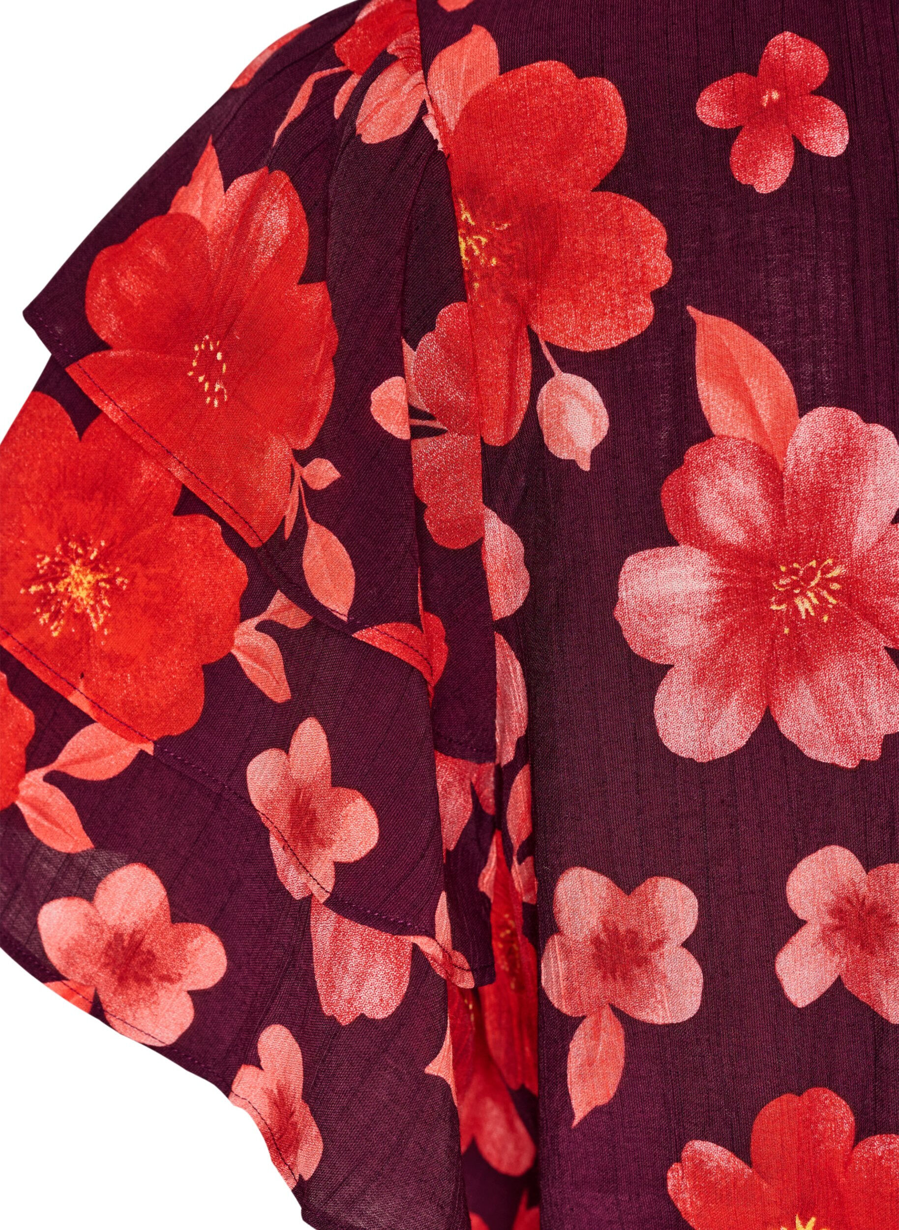 ZizziGebl&uuml;mte Bluse aus Viskose mit R&uuml;schen&auml;rmeln, Lila, Packshot image number 3