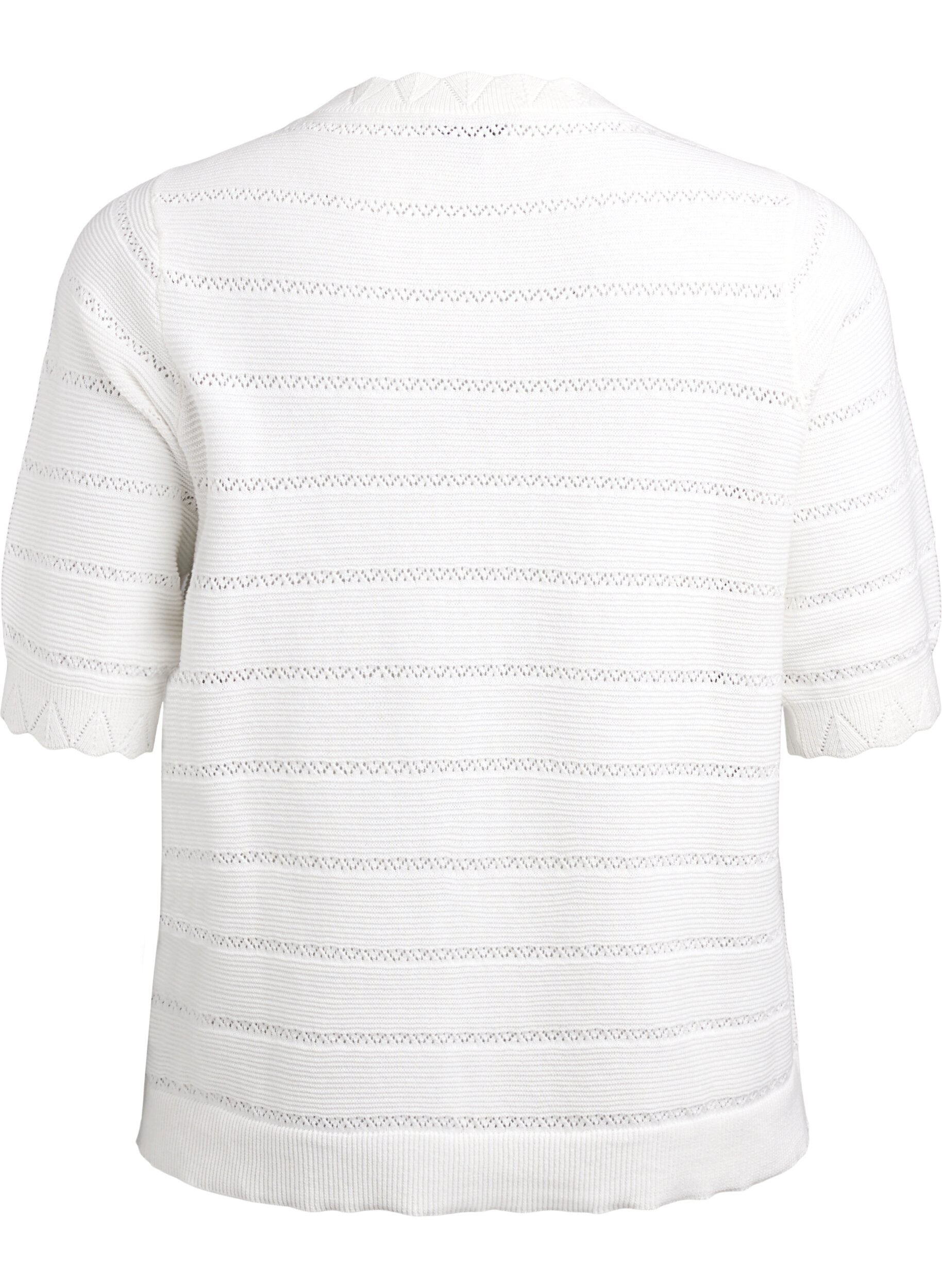 Zizzi Chemisier en maille avec un motif ajour&eacute; ray&eacute; et des manches courtes, Vanille, Packshot image number 1