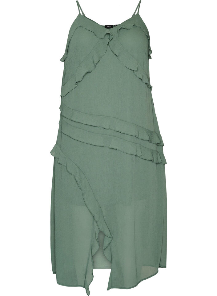 Robe en mousseline avec volants asym&eacute;triques, Vert, Packshot image number 0