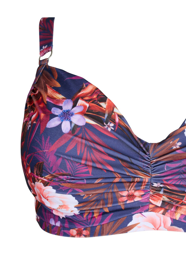 Bedruckter Bikini BH mit Bügel, Purple Flower, Packshot image number 2