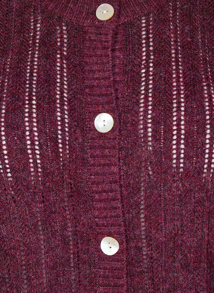 Cardigan en maille ajourée, Bordeaux foncé, Packshot image number 2