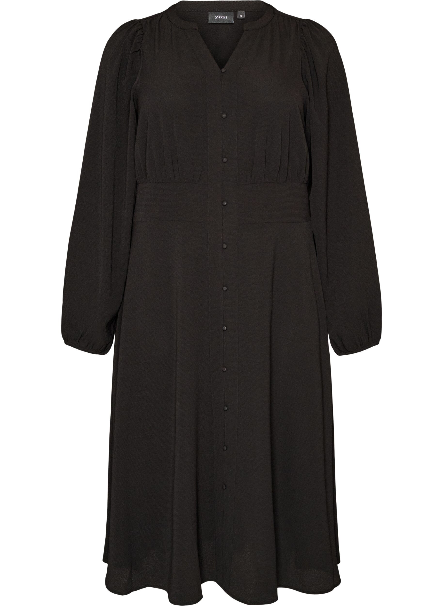 ZizziMidikleid mit Smock und Zierkn&ouml;pfen, Schwarz, Packshot image number 0