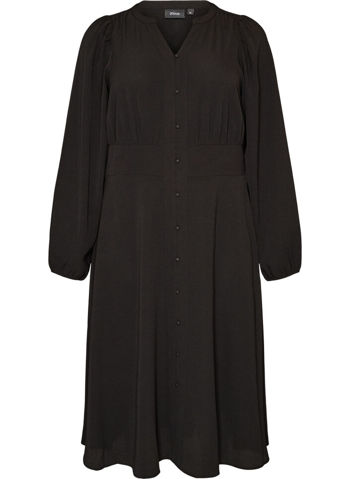 Midikleid mit Smock und Zierkn&ouml;pfen, Schwarz, Packshot image number 0